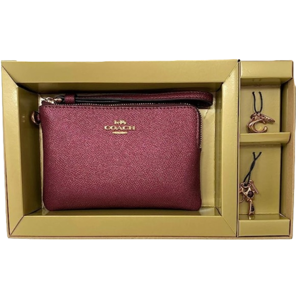 COACH Wristlet + Two Gold Charms in a Coach Gift Box, Black Cherry colour - Picture 4 of 7